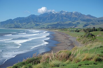 Beach With Mountains in Background