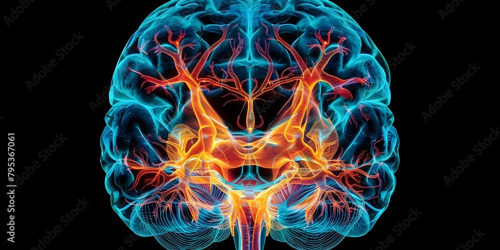 Poster detailed 3d rendering of brain scan highlighting neural pathways for advanced neurological health di