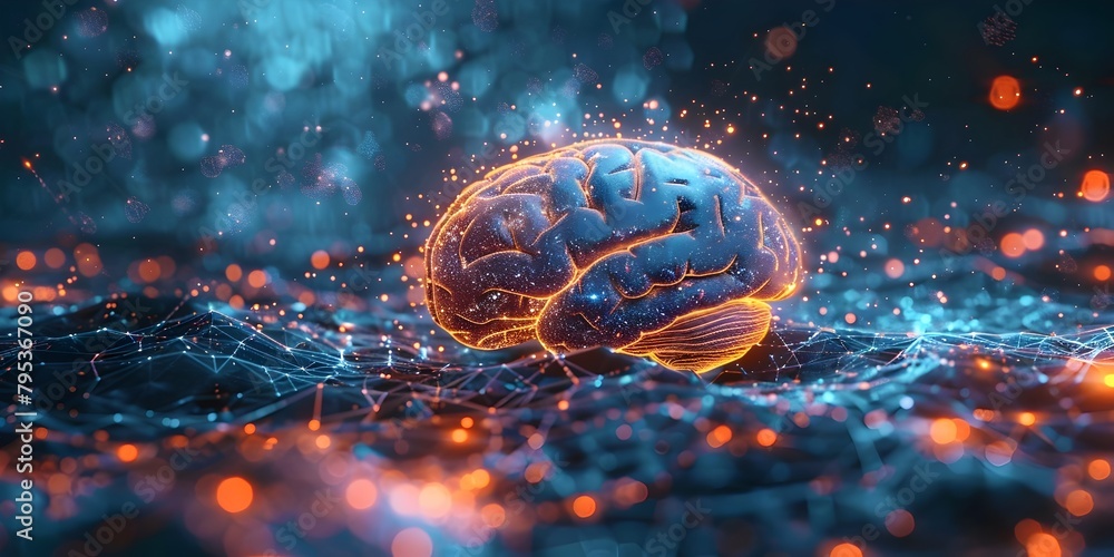 Poster glowing neural connections visualizing innovative neurological health monitoring on digital screen