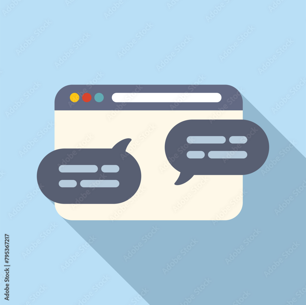 Poster online agent help icon flat vector. support chat app. model web dialog