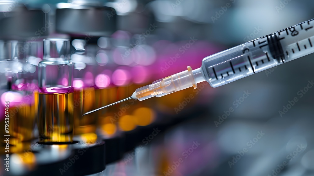 Poster collecting biopsy sample using syringe in sterile laboratory setting