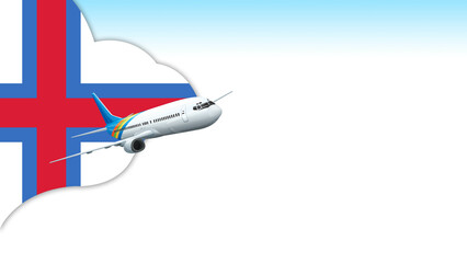 Fototapeta premium 3d illustration plane with Faroe Islands flag background for business and travel design