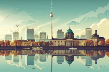 Fototapeta premium Beauty of Berlin skyline with famous landmarks, Ai generated