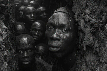 Portrait of Hard-Working African Miners extreme closeup. Generative AI