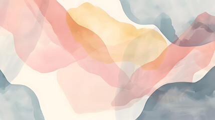 Watercolor painting with geometric shapes and waves in natural pastel colors. Modern hand drawn organic geometric