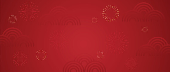 Happy Chinese new year background vector. Luxury wallpaper design with chinese cloud, firework on red background. Modern luxury oriental illustration for cover, banner, website, decor.