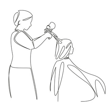 hairdresser blow drying hair in line art clip art preview