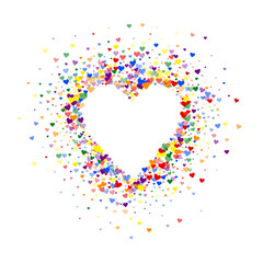 Rainbow colored scattered hearts. LGBT valentine