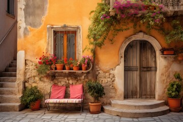 Fototapeta na wymiar Historic mediterranean city architecture door furniture