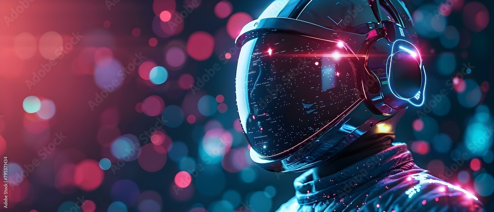 Poster interactive holographic chatbot with dynamic compositions offering virtual assistance and copy space