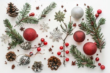 Traditional Christmas decorations on a transparent white canvas, ideal for festive cards