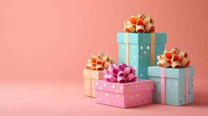 Obraz premium Blender 3D minimalist witch-themed gift boxes, Halloween toys inside, space for text, isolated