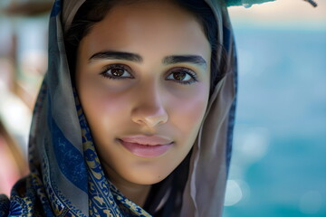 Portrait of a young woman traveling on a ship