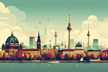 Beauty of Berlin skyline with famous landmarks, Ai generated - obrazy, fototapety, plakaty