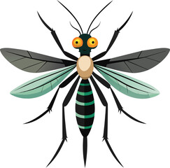 Cartoon mosquito isolated on white background. Vector illustration. 