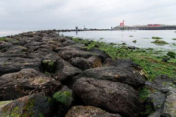 View of the rocks at the seaside on a cloudy day