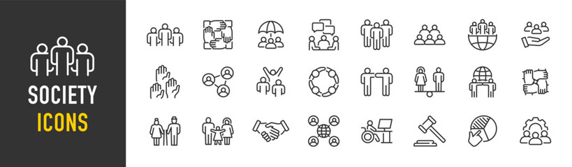 Society web icons in line style. Team, group, people, teamwork, social, association, cooperation, collection. Vector illustration.
