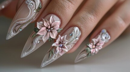 Artistic Brilliance Nail Art Mastery Showcases 3D Elegance with Beautiful Designs Adorning Nails