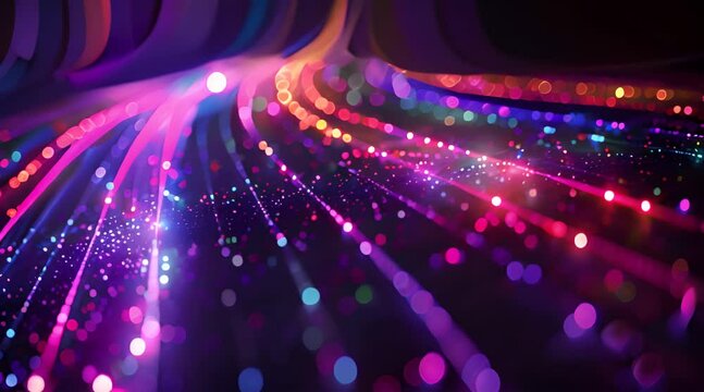 Abstract neon flash light trail on dark background. Abstract loopable 4k motion graphics. Glowing neon lights flow across the screen.