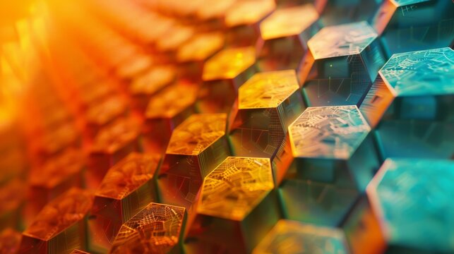 glowing orange and blue hexagons