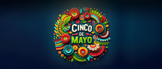 Cinco de Mayo circular design bursting with colorful paper flowers and festive elements, great for flyers with generous copy space