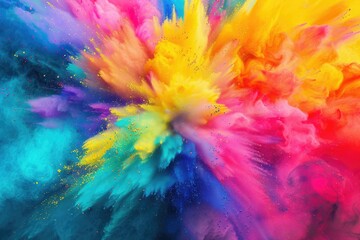 Fototapeta na wymiar Vibrant Color Explosion. Abstract Rainbow Burst with Bright Paint Splashes
