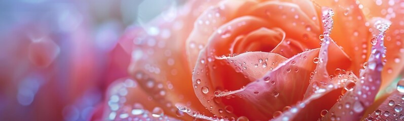 Close up of a rose with water droplets. Banner