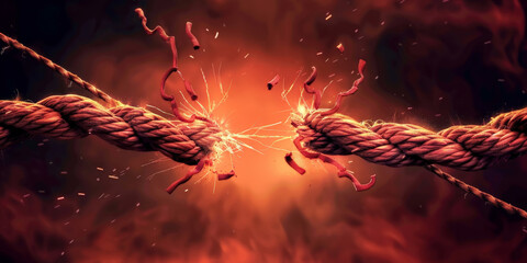 a broken rope, symbolizing the end or forward movement in relationship between two people. Failure And Break Concept