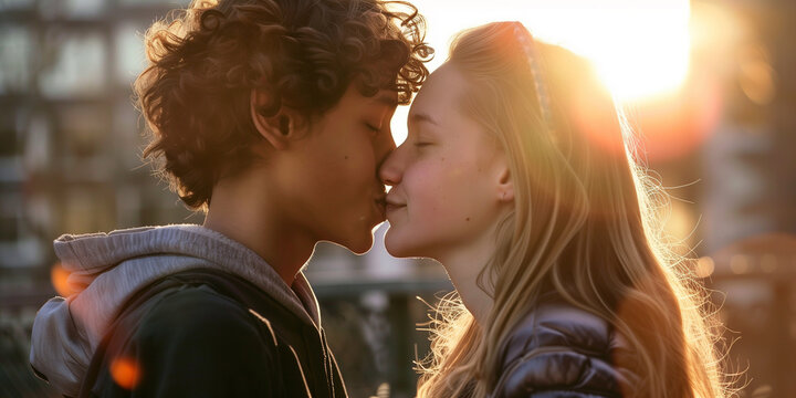 Der erste Kuss zweier Teenager