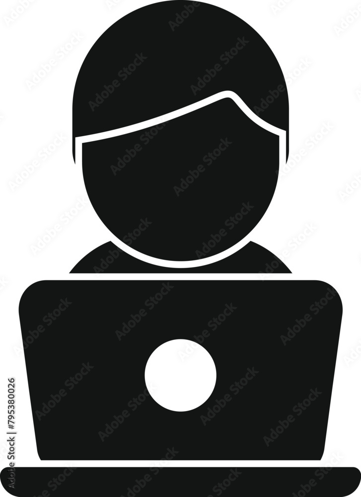 Poster laptop call center agent help support icon simple vector. work online. model operator