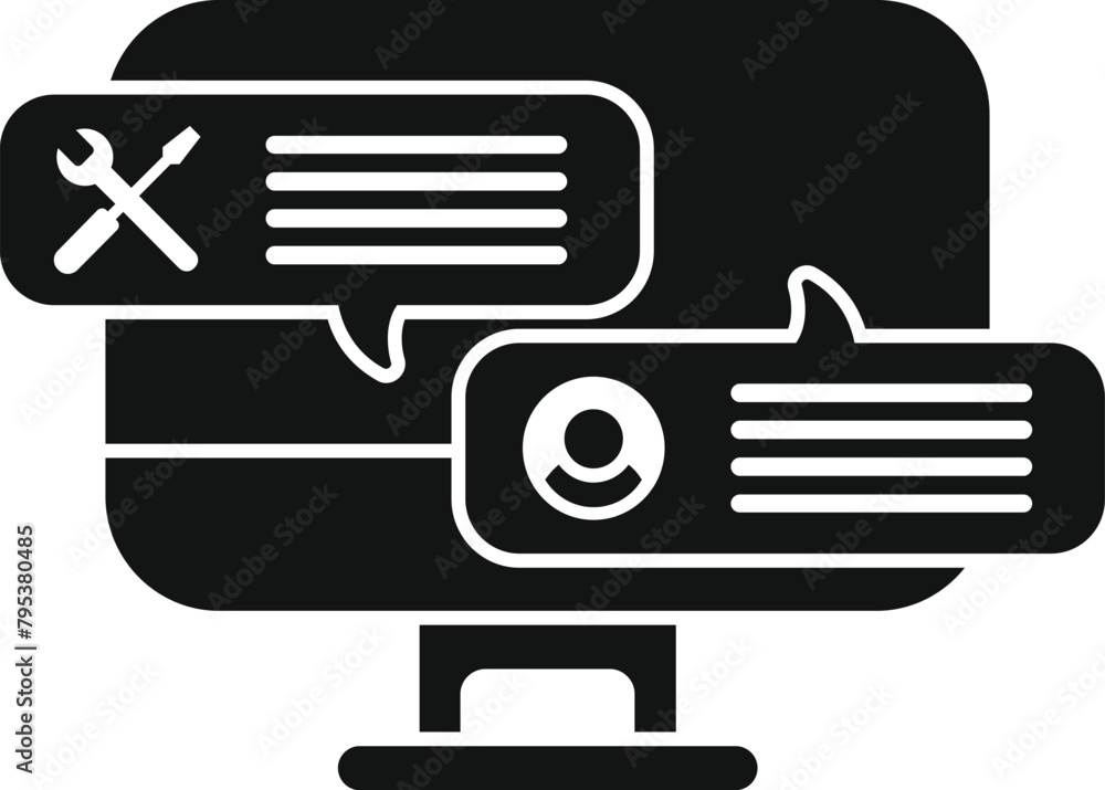 Poster online computer chat assistance icon simple vector. support help. internet work