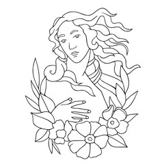 a woman among flowers drawn only by a line
