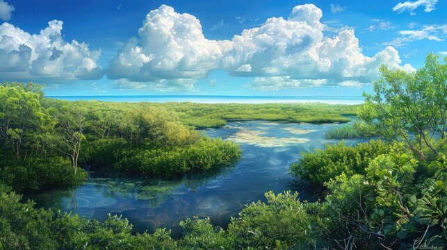 scenic overlook of mangrove forests, showcasing the natural beauty and ecological significance of coastal wetland ecosystems.