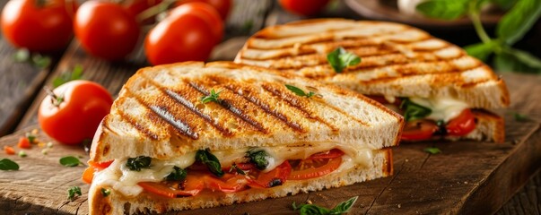 Delicious grilled panini sandwich on a plate.
