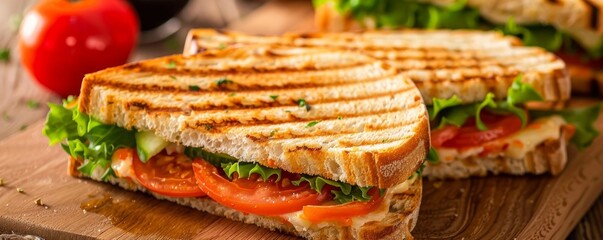Delicious grilled panini sandwich on a plate.