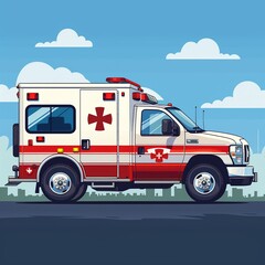 A vector illustration of first aid, with ambulance, hospital, vector, flat, simple, clean and bright picture