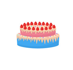 Tasty sweet desserts isolated on white background. Colorful delicious desserts, birthday cakes with celebration candles and chocolate slices. Flat set of cake birthday vector icons for web design.