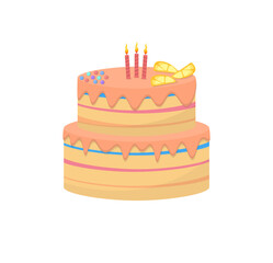 Tasty sweet desserts isolated on white background. Colorful delicious desserts, birthday cakes with celebration candles and chocolate slices. Flat set of cake birthday vector icons for web design.