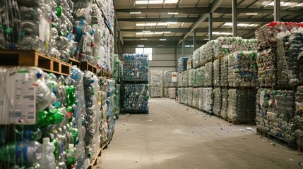 stack of sorted plastic bottles and containers ready for recycling processing, promoting closed-loop manufacturing practices.