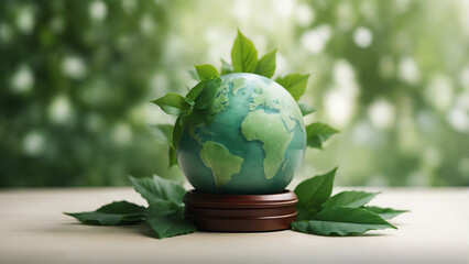 Green earth globe  with leaves