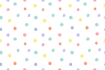 Abstract seamless pattern with colorful cute adorable little doodle handwritten polka dots for babies. Can use for fabric print and design, for kids, nursery and scrapbooking, journaling