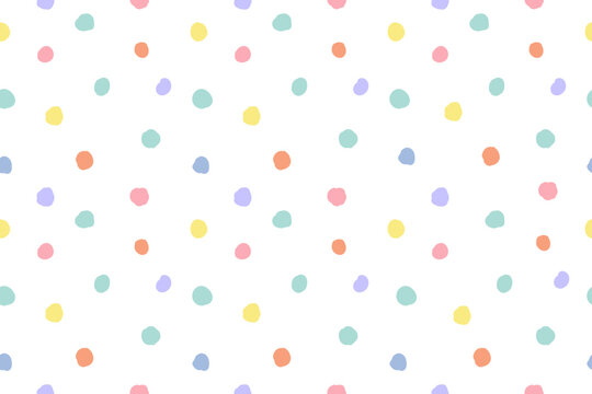 Abstract seamless pattern with colorful cute adorable little doodle handwritten polka dots for babies. Can use for fabric print and design, for kids, nursery and scrapbooking, journaling