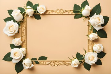white roses border frame