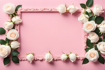 Naklejka na ściany i meble white roses border frame