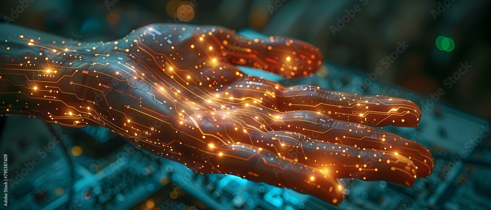 Poster exploring the potential of integrated microchip technology with a human hand display. concept microc