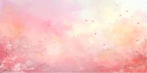 Light pink sky background with pastel color clouds with cherry blossoms . Pink clouds in the sky stage fluffy cotton candy ,summer paradise dreamy concept.banner