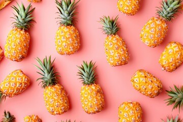 Fresh Pineapples on a Bright Pink Background