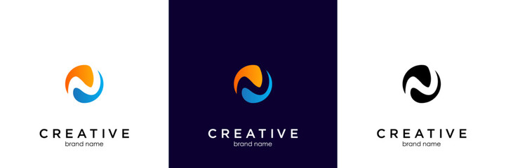 Letter N logo design template with circle shape concept gradient element geometric
