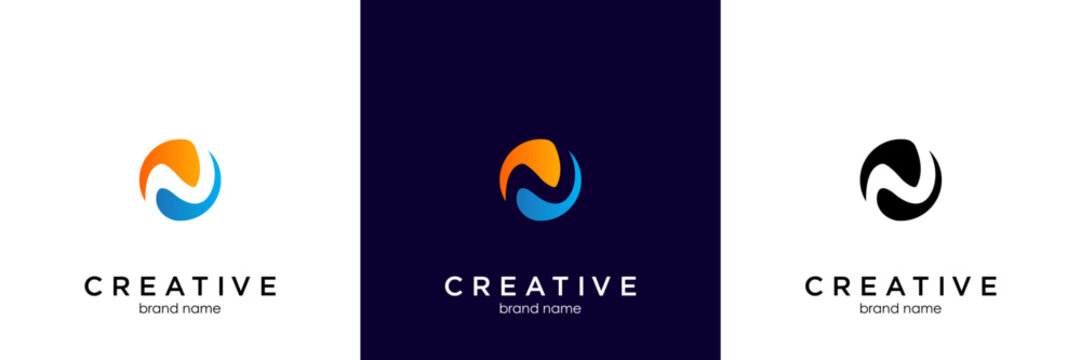 Letter N logo design template with circle shape concept gradient element geometric