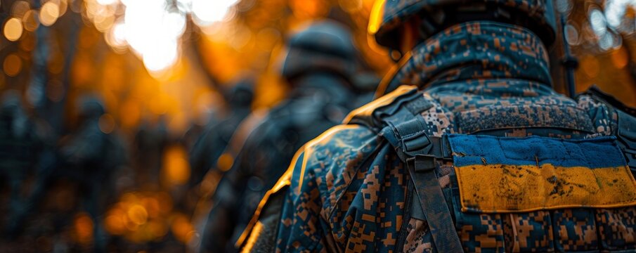 Ukrainian military ID against pixel camouflage uniform background.